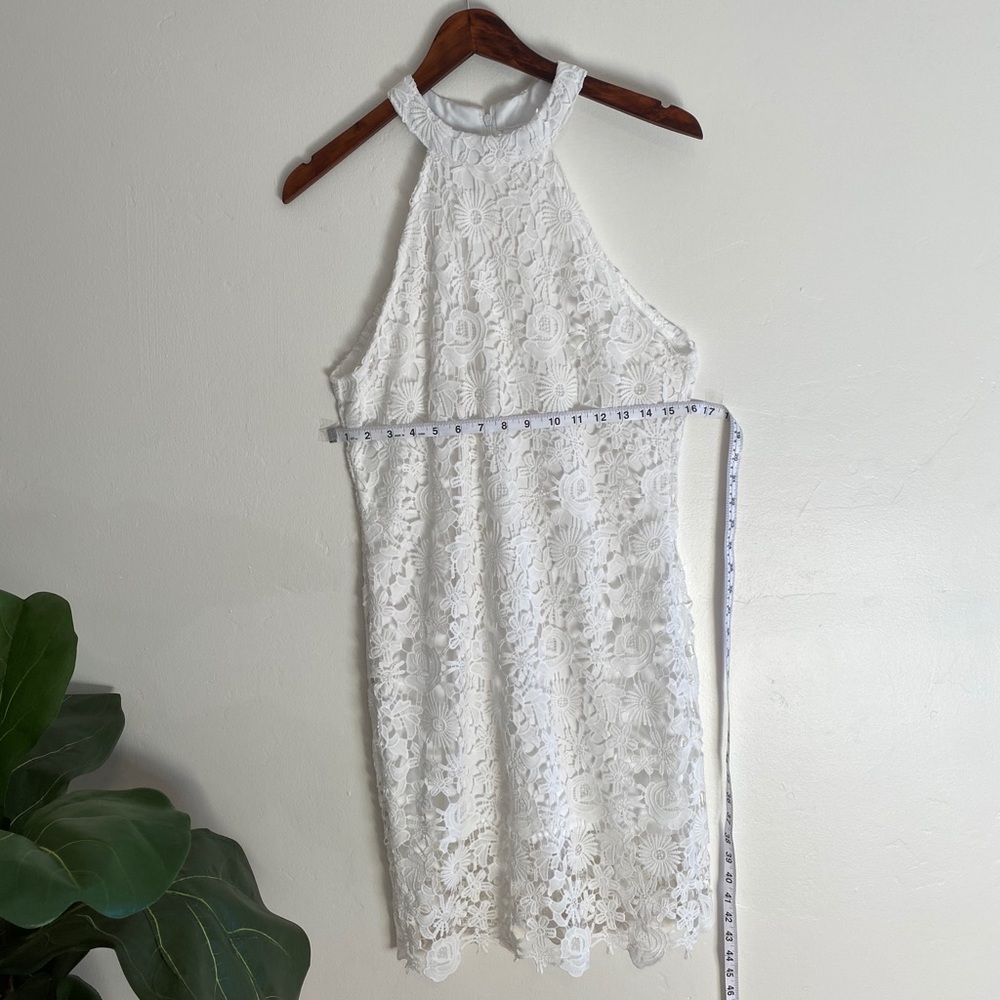 White lace fitted halter dress